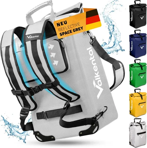 Valkental® 3in1 Fahrradtasche [Bis 25L] - Multifunktionale Gepäckträgertasche, Rucksack & Umhängetasche - Fahrradtaschen, 100% wasserdicht und reflektierend für maximale Sicherheit im Straßenverkehr. Mit abschließbarem Laptopfach und zahlreichen Fächern für perfekte Organisation.