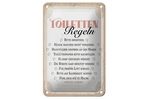 Blechschild Spruch Toiletten Regeln bitte hinsetzen 12x18 cm Schild