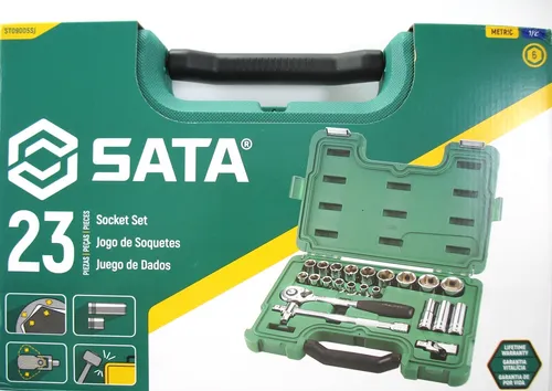 SATA Steckschlüssel-Set 23tlg. 10 - 34mm - Werkzeug-Set mit 23 Teilen, ideal für präzises Arbeiten und vielseitige Anwendungen, inkl. 1/2