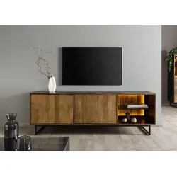 Massivmoebel24 TV-Board DAVIS #10 - Lowboard aus Mango- und Altholz, 180x47x60 cm, schwarz/natur lackiert – ein stilvolles Möbelstück mit individueller Holzmaserung für Ihr Wohnzimmer.