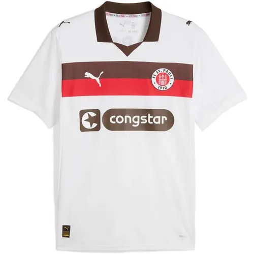 PUMA FC St. Pauli 25/26 Auswärtstrikot Herren - Fußball-Fanartikel, zeige deine Leidenschaft für den FC St. Pauli mit diesem gestreiften Trikot in Weiß und Braun – ausgestattet mit der coolen dryCELL Technologie von PUMA.