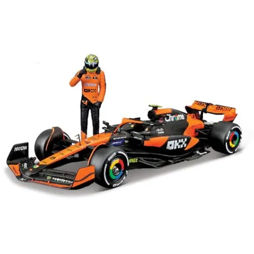Bburago Formel 1 McLaren MCL38 (2024): Modellauto im Maßstab 1:24, mit Fahrer #4 Lando Norris, Hardcase, 26,1 cm, orange schwarz (18-28040N)