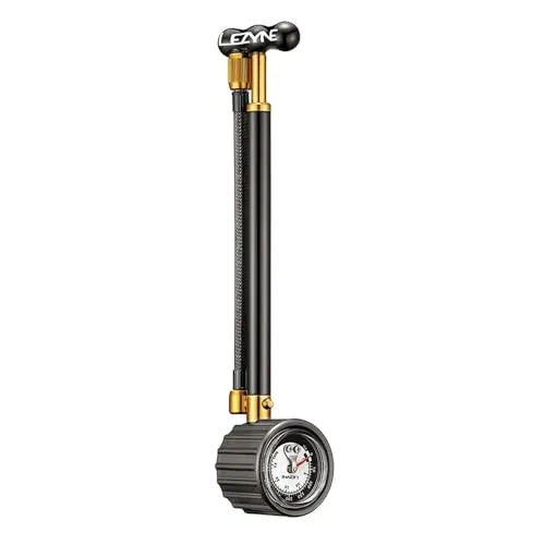 Lezyne Shock Drive Dämpferpumpe, Black/Gold, 258 mm - Luftpumpen mit präzisem Membran-Messgerät, max. 400 psi, und einem stabilen, griffigen Gehäuse für müheloses Pumpen und Nullverlust-Verschluss.