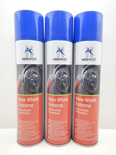 Normfest New Wheel Extreme –silikonhaltiges Reifenpflege-Spray für tiefschwarzen Glanz, wasserfest & wetterbeständig, schnelltrocknend, einfache Anwendung für PKW, SUV, Transporter & Motorrad 3x 400ml