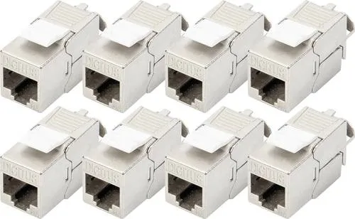 DIGITUS Cat-6A Keystone-Modul - 8 Stück - Geschirmt RJ45-Buchse - Cat-6-Ethernetkabel mit 360° Schirmung, 10 Gbit/s und werkzeugfreier Montage für einfache Installation und optimale Netzwerkperformance.
