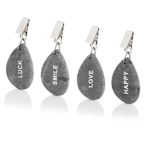 LaGreen Tischdeckenbeschwerer 4er Set - Praktische Helfer für Terrasse, Garten & Balkon - Einfache Anwendung, Wetterbeständiger Naturstein - Verschiedene Designs - ca. 42 g pro Hänger - 9 x 4,5 x 1 cm