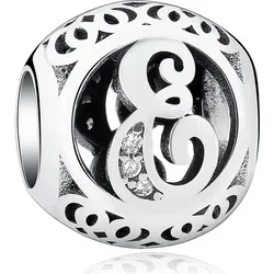 PANDACHARMS Kugel Buchstabe E Charm , 925er Sterling Silber, passt zu Pandora - Weiß