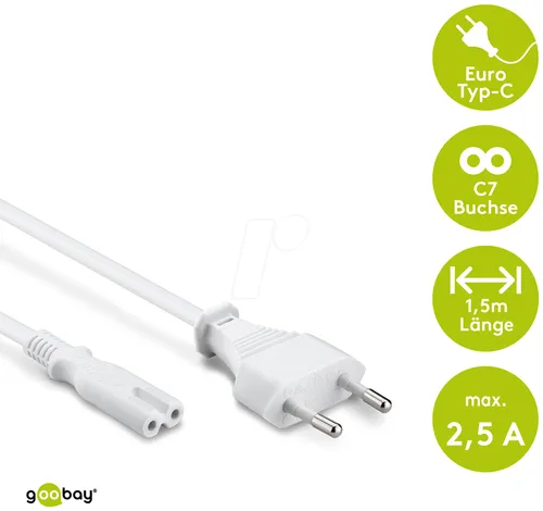 GOOBAY 51326 - Anschlusskabel Eurostecker, 1,5 m, Weiß
