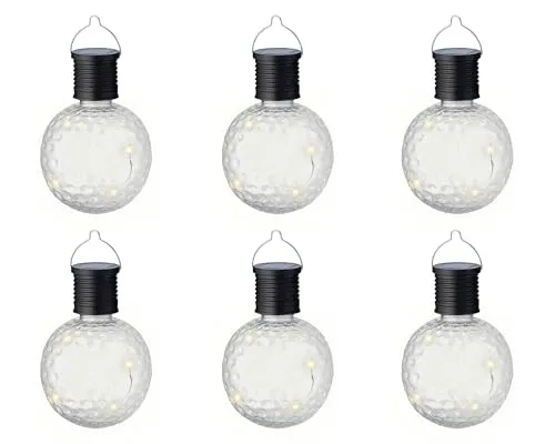Lumineo Solar Gartenleuchte 8x11cm Kunststoff 6er Set LED Solarleuchte für Garten Balkon - Kugel Hängeleuchte Außenleuchte - Solarlampen für Außen hängend als Gartendeko Balkondeko - Warmweiß
