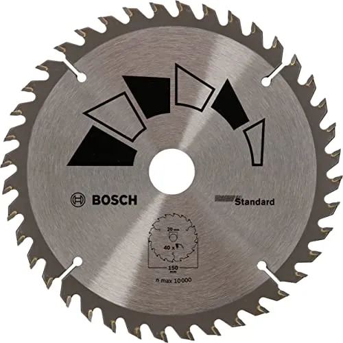 Bosch Kreissägeblatt Standard 150mm - 40 Zähne - Kreissägeblatt für Holz mit Hartmetallzähnen, ideal für saubere Schnitte in Hart- und Weichholz. Perfekt für Heimwerker und gelegentlichen Einsatz.