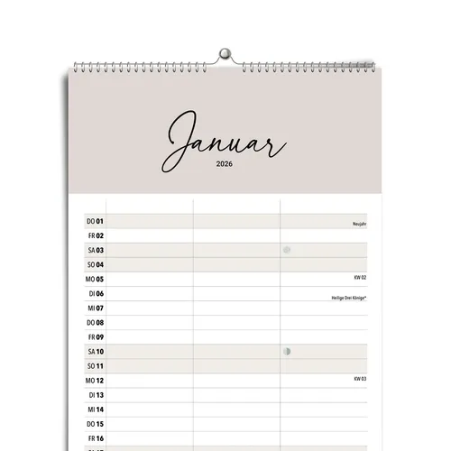 heaven+paper® Paarplaner COZY 3 Spalten 2026 minimalistisch