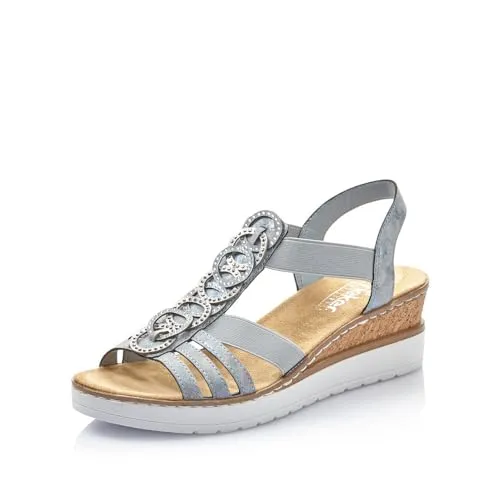 Rieker Damen Keilsandalen V38H8 - Bequeme Wedge-Heel Sandalen für den Sommer - Wanderschuhe: Hochwertige Keilsandalen aus Kunstleder mit 5.1 cm Absatzhöhe, ideal für entspannte Sommertage am Strand oder bei Spaziergängen.