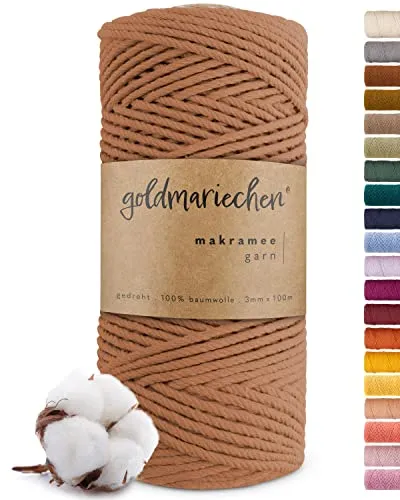goldmariechen Premium Makramee Garn (Karamell) | 3mm x 100m | 100% Baumwolle | plastikfreie Verpackung | Makramee Baumwollgarn für DIY Handwerk