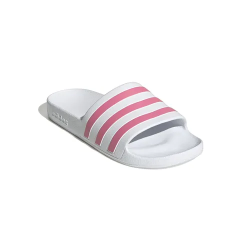 adidas Badeschuhe Adilette Aqua 3-Streifen #23 (Cloudfoam Fußbett, vorgeformter EVA-Riemen) weiss/pink - 1 Paar, Größe Euro (US): 43 (9)