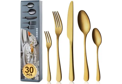 Besteck 30teilig 30 Stück Goldene Runde Griffe 30 Stück