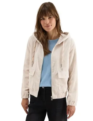 CECIL Damen Cordjacke 2117008 mit Kapuze, Oat Milk beige, XL - Stylische Funktionsjacke mit Kapuze, ideal für den Frühling. Bequem und leicht, perfekt für jeden Tag und ausgestattet mit praktischen Taschen.