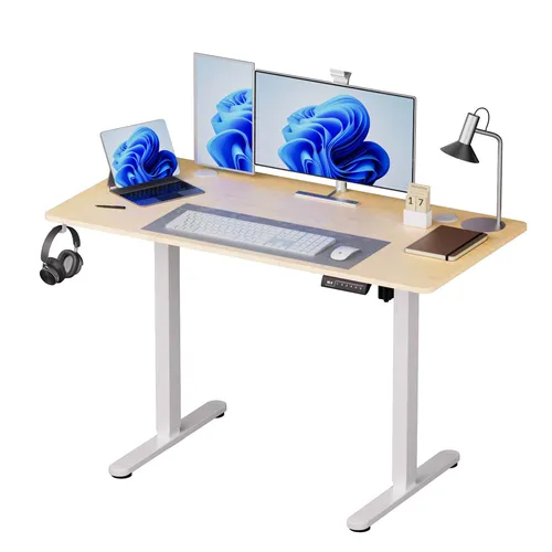 relaxdays Höhenverstellbarer Schreibtisch mit LED-Display - Hellbraun - Ergonomischer Schreibtisch für Dein Home Office. Mit elektrischem LED-Display zur individuellen Höhenanpassung und vier Speicherplätzen für einen schnellen Wechsel zwischen Sitzen und Stehen. Stabil und funktional!