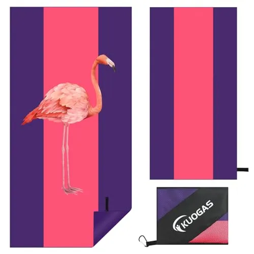 KUOGAS Strandtuch XXL 180 x 90 cm - Mikrofaser Badetuch - Strandtücher leicht und schnelltrocknend - 100% recyceltes Mikrofaser Handtuch - Strandhandtuch zum Baden (Flamingo)