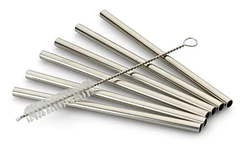 Echtwerk Trinkhalme Small 7tlg aus Edelstahl inkl. Reinigungsbürste, Silber-Edition, Wiederverwendbar, Unzerbrechlich, BPA-frei, Trinkhalme für Cocktails, Longdrinks, Smoothies