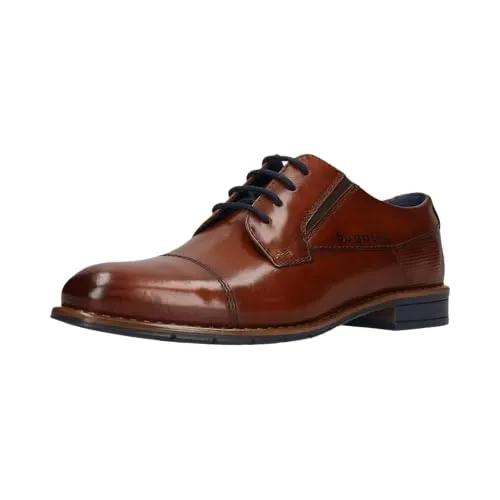 bugatti Schnürschuh mit Blockabsatz in Cognac, Größe 44 EU - Eleganter Businessschuh mit Logoprägung, optimal für festliche Anlässe. Hochwertiges Leder und bequeme Passform sorgen für Stil und Komfort.