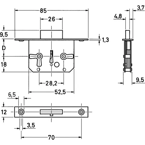 Möbel E-Schloss Nr. 665 / 35 MM Dorn