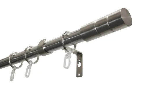 GARDINIA Gardinenstange Zylinder 1-Lauf Ø 19 mm Edelstahloptik - Elegantes Gardinenstangen-Set in Edelstahloptik, komplett mit Zubehör für eine einfache Montage und stilvolle Fensterdekoration.