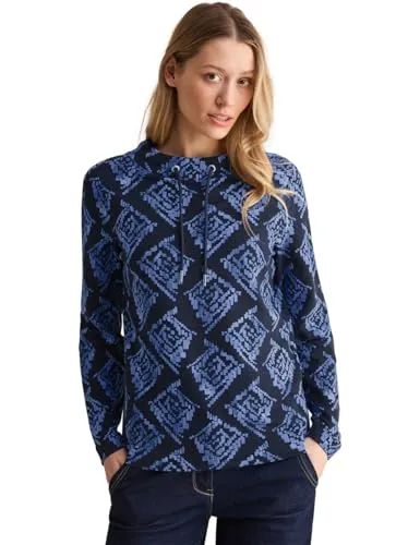 CECIL Damen B322621 Bedrucktes Shirt, Universal Blue, XS EU - T-Shirts für Damen, stylisches Funnelneck Shirt mit grafischem Muster aus Baumwollmix und Stretch für optimalen Tragekomfort.