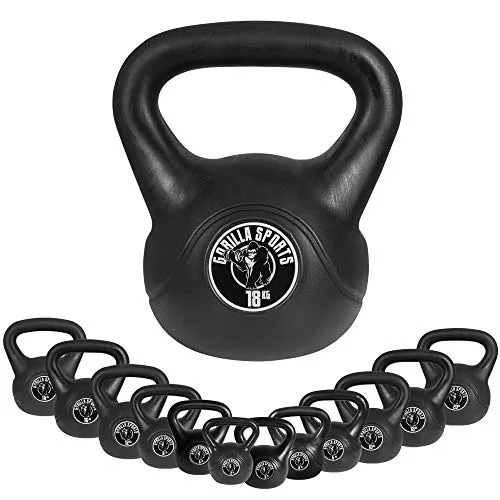 GORILLA SPORTS Kettlebell Set, Kunststoff Kugelhantel 2-20 kg - Kettlebells aus Kunststoff, bodenschonend und in 12 Gewichtsklassen von 2 bis 20 kg erhältlich – ideal für effektives Krafttraining zu Hause.