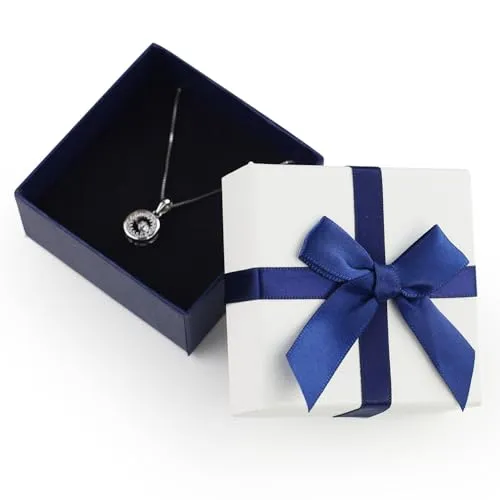 HXMJIED Schmuck Geschenkboxen mit Deckel, 7.5x7.5x3.5cm Bogen Schmuck Geschenkbox, Quadratische Papier Schmuck Geschenkboxen mit Schleife, Geschenkverpackung Box, Weiße Halskette Geschenkbox mit Band
