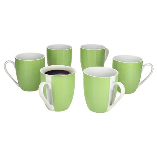 MamboCat 6er Set Variant Grün Kaffeebecher I 350ml, Höhe 10,3cm I farbige Porzellan-Becher mit Henkel für 6 Personen I Bunte Tassen für Heißgetränke wir Tee, Kakao, Latte Macchiato & Co