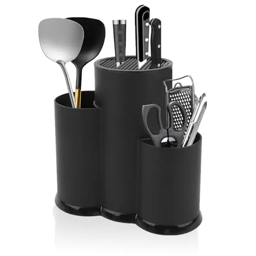 in 1 Messerblock Ohne Messer Schwarz, Universal Runder Messerhalter, Knife Holder, Messer Aufbewahrung, Küchenhelfer Aufbewahrung, Messerständer für Alle Küchenmesser Geeignet 3