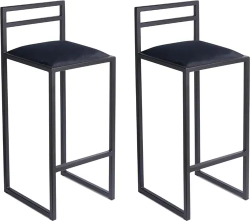 Barhocker 2er Set Schwarz 95 cm mit Lehne – Metall Barstuhl mit Polstersitz – Industrial Loft Style - Schwarz