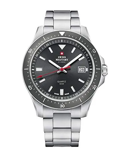 Swiss Military by Chrono Herren Uhr Armbanduhr Quarzuhrwerk mit Edelstahl Metallarmband Analoge Herrenuhr Silber SM34082.03