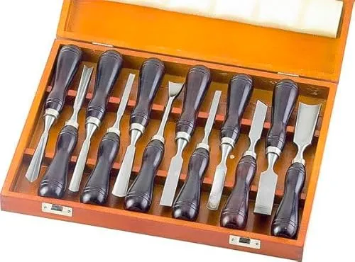 12-teiliges Bildhauer Beitel Set im Holzkasten