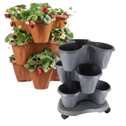 Pflanzturm Erdbeerturm auf Rollen – Vertikaler Garten mit 3 Ebenen