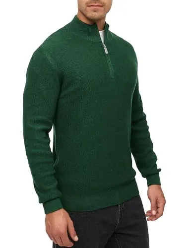 Indicode Herren INBull Strickpullover aus 100% Baumwolle mit Zip-Kragen | Pullover für Männer Forest Mix, L