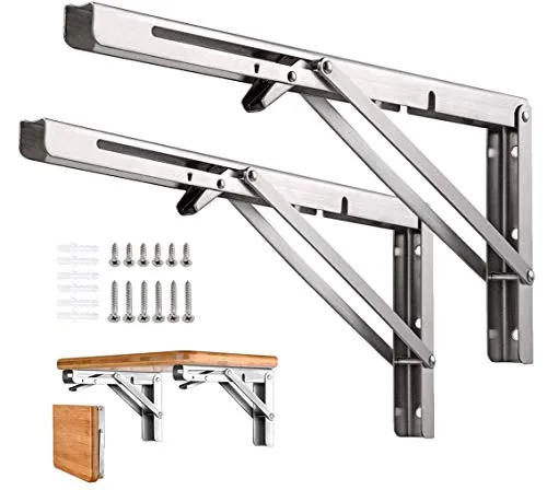 Professionelle Klappkonsole Schwerlast, Edelstahl Klappkonsolen Klappkonsole Tisch Klappregalhalterungen Klappträger Regalträger für Bänke und Regale (250mm, 2 Stück)