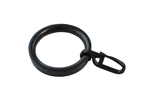Gardinenringe Vorhangringe Flachringe mit Faltenhaken - Ring Ø 32 x 43 mm für Gardinenstangen Ø 20 mm - Kunststoff - 10 Stück (Schwarz)