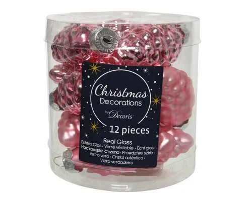 Kaemingk Christbaumschmuck, Christbaumschmuck Zapfen 6cm Glas 12 Stück - Lippenstiftrosa