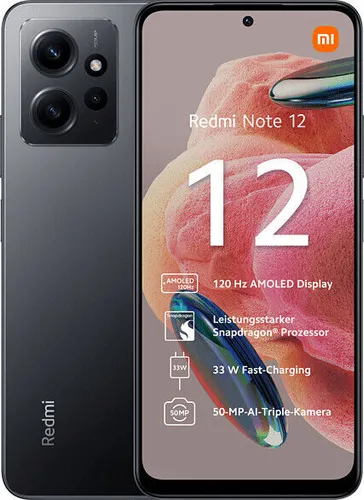 Xiaomi Redmi Note 12 64GB Onyx Gray - Dunkelgrau - Handy ohne Vertrag mit 50 MP Triple-Kamera, 5.000 mAh Akku und 6,67 Zoll AMOLED Display. Ideal für Fotografie und lange Nutzungszeiten.