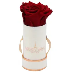 Rosenbox Ø 5 cm Weiß mit einer Bordeaux Rose