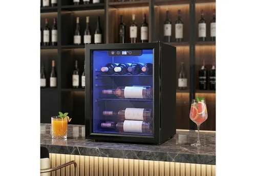 HOMCOM Weinkühlschrank für 16 Flaschen, 4-16°C, Glastür, LED-Display