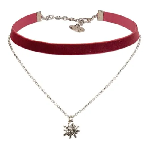 Alpenflüstern Trachten-Samt-Kropfband Strassedelweiss-Kette in rot von Alpenflüstern