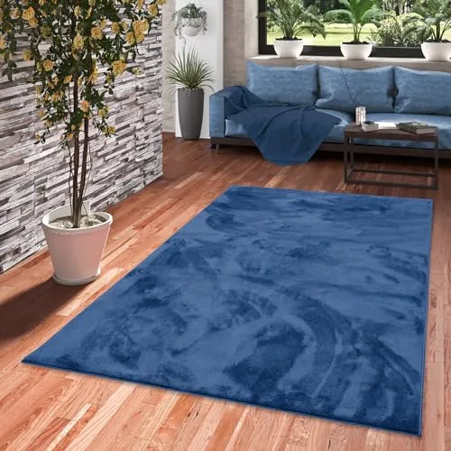 Pergamon Luxus Super Soft Hochflor Teppich Melia Dunkelblau - Teppich im modernen Design, aus 100% Polyester, rutschfest und pflegeleicht. Ideal für Wohnzimmer und Schlafzimmer, bietet außergewöhnlichen Komfort bei einer Dichte von 1800 gr. pro m².