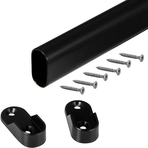 Gedotec Schrankstange Kleiderstange | OVAL | Schrankrohr Länge: 600 mm | 30 x 15 mm Stahl schwarz | 1 Set mit 2 Stk. Seitenwand-Schrankrohrlager für Wandmontage | platzsparendes Kleiderstangensystem
