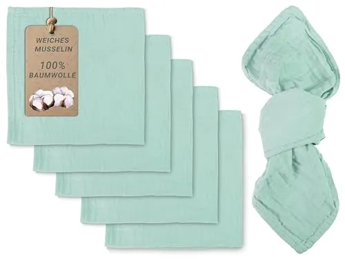 ZOLLNER 6er Set Musselin Stoffservietten Salbei - 50x50 cm - Elegante, bügelfreie Servietten aus 100% Baumwolle, ideal für stilvolle Tischkultur. Pflegeleicht bis 60°C waschbar – perfekt für jeden Anlass!