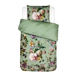 Essenza Wendebettwäsche Fleur, Salbeigrün, 135x200 cm - Bettwäsche aus hochwertigem Satin mit Blumen-Dessin, feuchtigkeitsregulierend und atmungsaktiv, ideal für entspannte Nächte. OEKO-TEX® zertifiziert und für Allergiker geeignet.