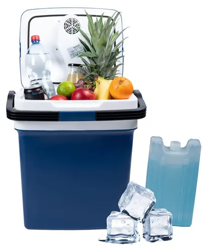 Tragbare Autokühlbox, 29 l, 220–240 V, 12 V Gleichstrom, Heizfunktion, inklusive Einsatz, blau