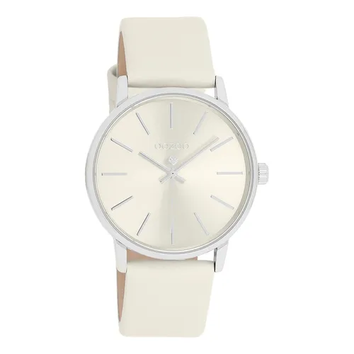 Oozoo Damen Uhr C11371 - Beige/Silver - Moderne Armbanduhr für Damen mit elegantem Lederarmband, gehärtetem Mineralglas und japanischem Quarzwerk. Ideal als stilvolles Geschenk, kommt in schöner Geschenkbox.