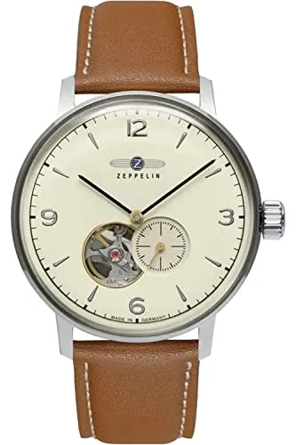 ZEPPELIN Automatikuhr Hindenburg 8066-5_n - Herrenuhr mit offener Unruh - Herrenuhr mit Automatikwerk, offene Unruh und Made in Germany. Hochwertige Verarbeitung mit Edelstahl und Lederarmband, wasserdicht bis 5 bar.